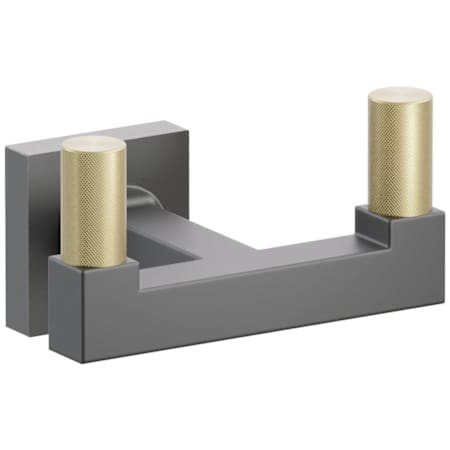 Emtek SELECT Double Robe Hook with Oil Rubbed Bronze Small Square Rose, Satin Brass Knurled Tips, and Choice of Square Stem Finish Oil Rubbed Bronze Rosette / Flat Black Stem / Satin Brass Tip