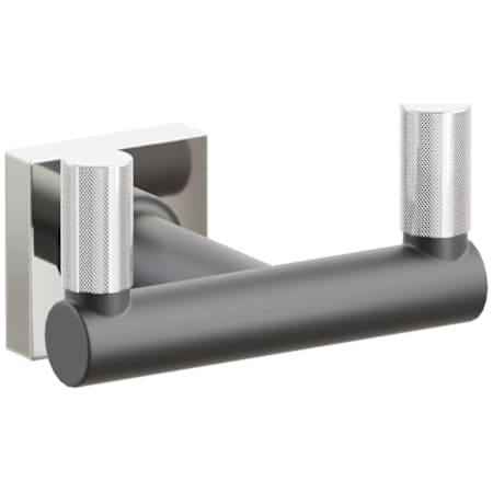 Emtek SELECT Double Robe Hook with Polished Nickel Small Square Rose, Polished Chrome Knurled Tips, and Choice of Round Stem Finish Polished Nickel Rosette / Flat Black Stem / Polished Chrome Tip
