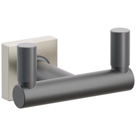 Emtek SELECT Double Robe Hook with Satin Nickel Small Square Rose, Oil Rubbed Bronze Knurled Tips, and Choice of Round Stem Finish Satin Nickel Rosette / Flat Black Stem / Oil Rubbed Bronze Tip