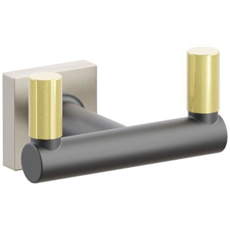 Emtek SELECT Double Robe Hook with Satin Nickel Small Square Rose, Unlacquered Brass Knurled Tips, and Choice of Round Stem Finish Satin Nickel Rosette / Flat Black Stem / Unlacquered Brass Tip