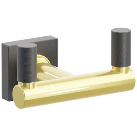 Emtek SELECT Double Robe Hook with Unlacquered Brass Round Stem and Choice of Small Square Rose/Knurled Tips Finish Flat Black Rosette / Unlacquered Brass Stem / Flat Black Tip