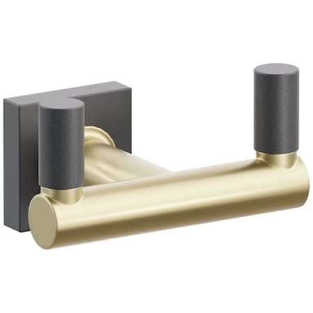 Emtek SELECT Double Robe Hook with Satin Brass Round Stem and Choice of Small Square Rose/Knurled Tips Finish Flat Black Rosette / Satin Brass Stem / Flat Black Tip