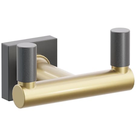 Emtek SELECT Double Robe Hook with Flat Black Small Square Rose, Oil Rubbed Bronze Knurled Tips, and Choice of Round Stem Finish Flat Black Rosette / French Antique Stem / Oil Rubbed Bronze Tip
