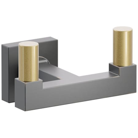 Emtek SELECT Double Robe Hook with Flat Black Small Square Rose, French Antique Knurled Tips, and Choice of Square Stem Finish Flat Black Rosette / Oil Rubbed Bronze Stem / French Antique Tip