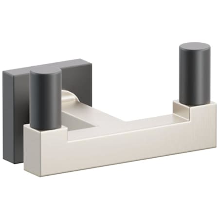 Emtek SELECT Double Robe Hook with Satin Nickel Square Stem and Choice of Small Square Rose/Smooth Tips Finish Flat Black Rosette / Satin Nickel Stem / Flat Black Tip