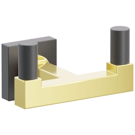 Emtek SELECT Double Robe Hook with Unlacquered Brass Square Stem and Choice of Small Square Rose/Knurled Tips Finish Flat Black Rosette / Unlacquered Brass Stem / Flat Black Tip