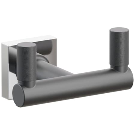 Emtek SELECT Double Robe Hook with Polished Chrome Small Square Rose and Choice of Round Stem/Knurled Tips Finish Polished Chrome Rosette / Flat Black Stem / Flat Black Tip