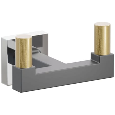 Emtek SELECT Double Robe Hook with Polished Chrome Small Square Rose, French Antique Knurled Tips, and Choice of Square Stem Finish Polished Chrome Rosette / Flat Black Stem / French Antique Tip
