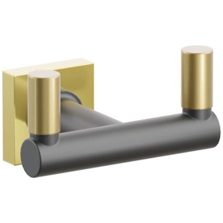 Emtek SELECT Double Robe Hook with Unlacquered Brass Small Square Rose, French Antique Smooth Tips, and Choice of Round Stem Finish Unlacquered Brass Rosette / Flat Black Stem / French Antique Tip