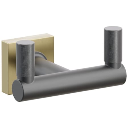 Emtek SELECT Double Robe Hook with Satin Brass Small Square Rose, Oil Rubbed Bronze Knurled Tips, and Choice of Round Stem Finish Satin Brass Rosette / Flat Black Stem / Oil Rubbed Bronze Tip