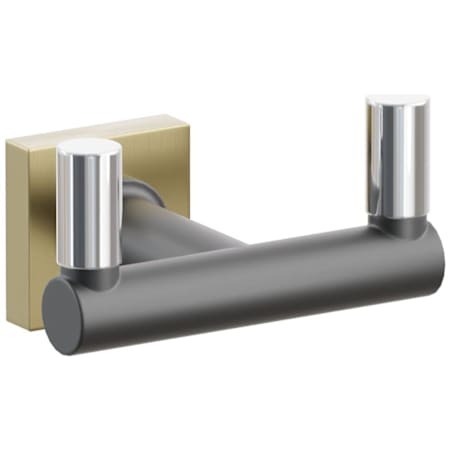Emtek SELECT Double Robe Hook with Satin Brass Small Square Rose, Polished Chrome Smooth Tips, and Choice of Round Stem Finish Satin Brass Rosette / Flat Black Stem / Polished Chrome Tip