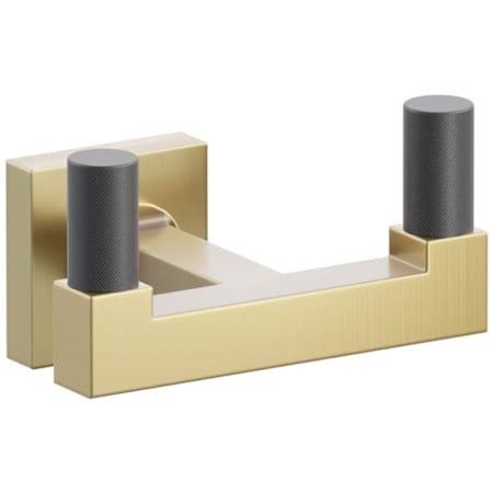 Emtek SELECT Double Robe Hook with Satin Brass Small Square Rose, Flat Black Knurled Tips, and Choice of Square Stem Finish Satin Brass Rosette / French Antique Stem / Flat Black Tip
