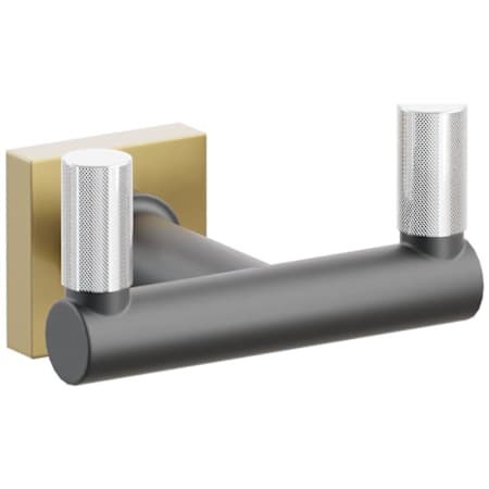 Emtek SELECT Double Robe Hook with French Antique Small Square Rose, Polished Chrome Knurled Tips, and Choice of Round Stem Finish French Antique Rosette / Flat Black Stem / Polished Chrome Tip