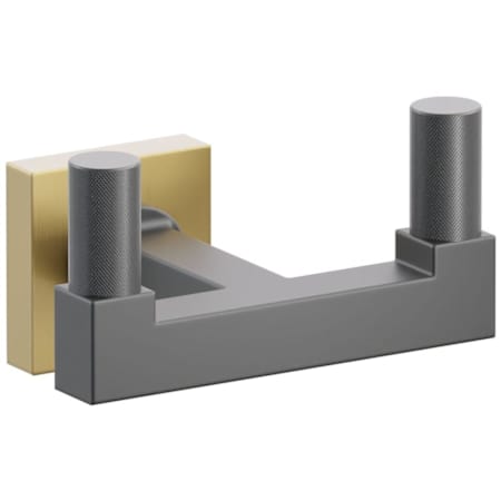 Emtek SELECT Double Robe Hook with French Antique Small Square Rose, Oil Rubbed Bronze Knurled Tips, and Choice of Square Stem Finish French Antique Rosette / Flat Black Stem / Oil Rubbed Bronze Tip