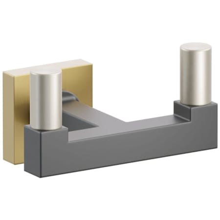 Emtek SELECT Double Robe Hook with French Antique Small Square Rose, Satin Nickel Smooth Tips, and Choice of Square Stem Finish French Antique Rosette / Flat Black Stem / Satin Nickel Tip