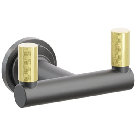 Emtek SELECT Double Robe Hook with Oil Rubbed Bronze Step Disc Rose, Unlacquered Brass Knurled Tips, and Choice of Round Stem Finish Oil Rubbed Bronze Rosette / Flat Black Stem / Unlacquered Brass Tip