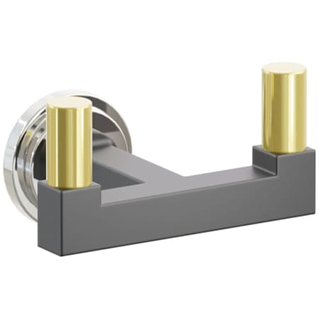 Emtek SELECT Double Robe Hook with Polished Nickel Step Disc Rose, Unlacquered Brass Smooth Tips, and Choice of Square Stem Finish Polished Nickel Rosette / Flat Black Stem / Unlacquered Brass Tip