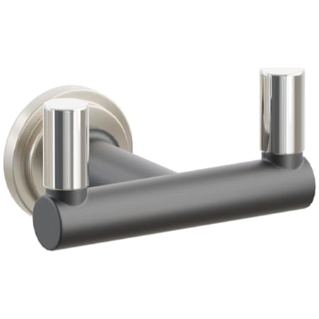 Emtek SELECT Double Robe Hook with Satin Nickel Step Disc Rose, Polished Nickel Smooth Tips, and Choice of Round Stem Finish Satin Nickel Rosette / Flat Black Stem / Polished Nickel Tip