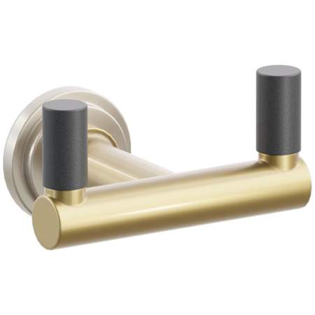 Emtek SELECT Double Robe Hook with Satin Nickel Step Disc Rose, Flat Black Knurled Tips, and Choice of Round Stem Finish Satin Nickel Rosette / French Antique Stem / Flat Black Tip