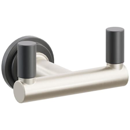Emtek SELECT Double Robe Hook with Satin Nickel Round Stem and Choice of Step Disc Rose/Smooth Tips Finish Flat Black Rosette / Satin Nickel Stem / Flat Black Tip