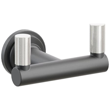 Emtek SELECT Double Robe Hook with Polished Nickel Knurled Tips and Choice of Step Disc Rose/Round Stem Finish Flat Black Rosette / Flat Black Stem / Polished Nickel Tip