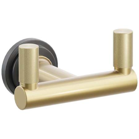 Emtek SELECT Double Robe Hook with Flat Black Step Disc Rose, Satin Brass Knurled Tips, and Choice of Round Stem Finish Flat Black Rosette / French Antique Stem / Satin Brass Tip