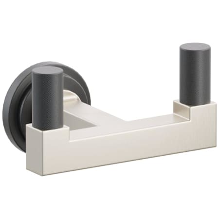 Emtek SELECT Double Robe Hook with Satin Nickel Square Stem and Choice of Step Disc Rose/Knurled Tips Finish Flat Black Rosette / Satin Nickel Stem / Flat Black Tip