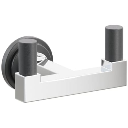 Emtek SELECT Double Robe Hook with Polished Chrome Square Stem and Choice of Step Disc Rose/Knurled Tips Finish Flat Black Rosette / Polished Chrome Stem / Flat Black Tip