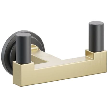 Emtek SELECT Double Robe Hook with Satin Brass Square Stem and Choice of Step Disc Rose/Smooth Tips Finish Flat Black Rosette / Satin Brass Stem / Flat Black Tip