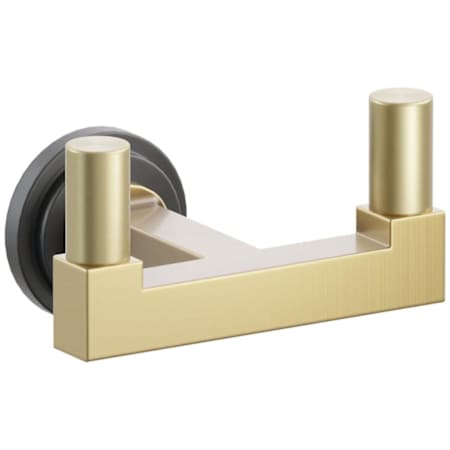 Emtek SELECT Double Robe Hook with Flat Black Step Disc Rose, Satin Brass Smooth Tips, and Choice of Square Stem Finish Flat Black Rosette / French Antique Stem / Satin Brass Tip