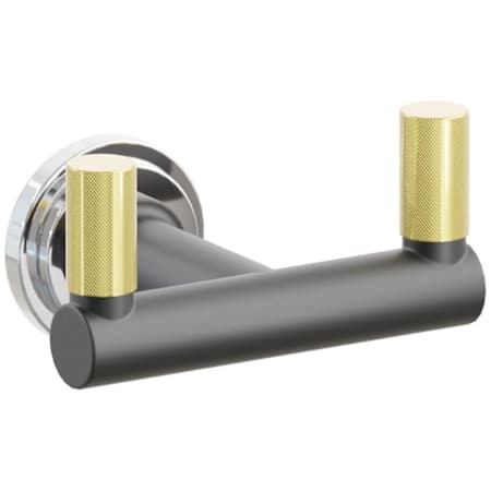 Emtek SELECT Double Robe Hook with Polished Chrome Step Disc Rose, Unlacquered Brass Knurled Tips, and Choice of Round Stem Finish Polished Chrome Rosette / Flat Black Stem / Unlacquered Brass Tip