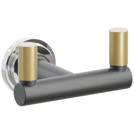 Emtek SELECT Double Robe Hook with Polished Chrome Step Disc Rose, French Antique Knurled Tips, and Choice of Round Stem Finish Polished Chrome Rosette / Flat Black Stem / French Antique Tip