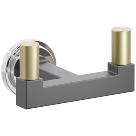 Emtek SELECT Double Robe Hook with Polished Chrome Step Disc Rose, Satin Brass Smooth Tips, and Choice of Square Stem Finish Polished Chrome Rosette / Flat Black Stem / Satin Brass Tip