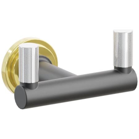 Emtek SELECT Double Robe Hook with Unlacquered Brass Step Disc Rose, Polished Chrome Knurled Tips, and Choice of Round Stem Finish Unlacquered Brass Rosette / Flat Black Stem / Polished Chrome Tip