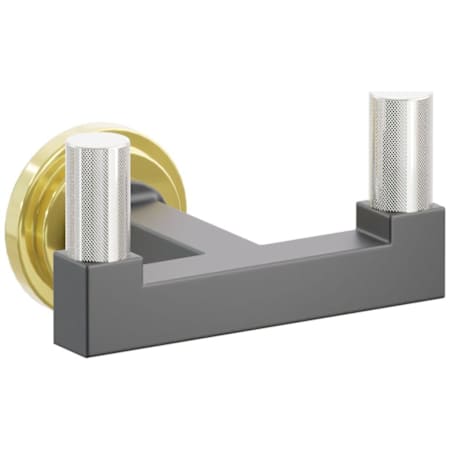 Emtek SELECT Double Robe Hook with Unlacquered Brass Step Disc Rose, Polished Nickel Knurled Tips, and Choice of Square Stem Finish Unlacquered Brass Rosette / Flat Black Stem / Polished Nickel Tip