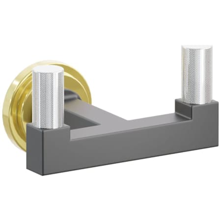 Emtek SELECT Double Robe Hook with Unlacquered Brass Step Disc Rose, Polished Chrome Knurled Tips, and Choice of Square Stem Finish Unlacquered Brass Rosette / Flat Black Stem / Polished Chrome Tip