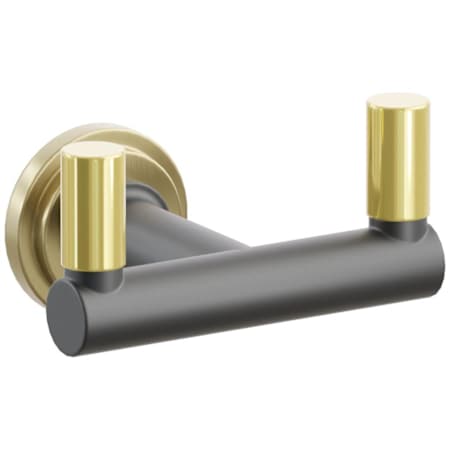 Emtek SELECT Double Robe Hook with Satin Brass Step Disc Rose, Unlacquered Brass Smooth Tips, and Choice of Round Stem Finish Satin Brass Rosette / Flat Black Stem / Unlacquered Brass Tip