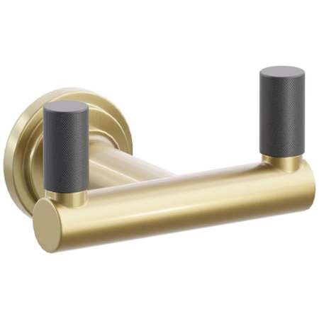 Emtek SELECT Double Robe Hook with Satin Brass Step Disc Rose, Flat Black Knurled Tips, and Choice of Round Stem Finish Satin Brass Rosette / French Antique Stem / Flat Black Tip