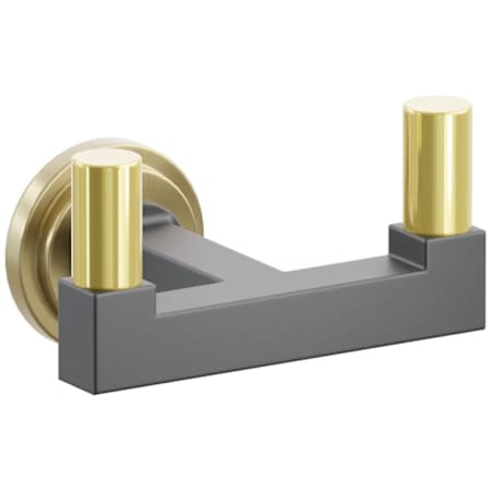 Emtek SELECT Double Robe Hook with Satin Brass Step Disc Rose, Unlacquered Brass Smooth Tips, and Choice of Square Stem Finish Satin Brass Rosette / Flat Black Stem / Unlacquered Brass Tip