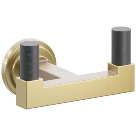 Emtek SELECT Double Robe Hook with Satin Brass Step Disc Rose, Flat Black Knurled Tips, and Choice of Square Stem Finish Satin Brass Rosette / French Antique Stem / Flat Black Tip