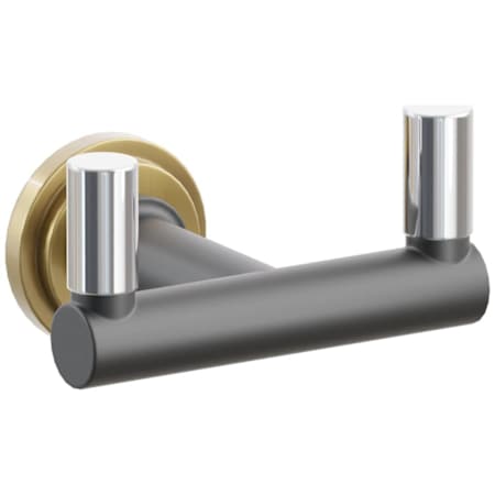 Emtek SELECT Double Robe Hook with French Antique Step Disc Rose, Polished Chrome Smooth Tips, and Choice of Round Stem Finish French Antique Rosette / Flat Black Stem / Polished Chrome Tip