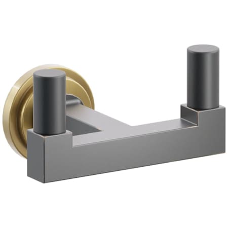 Emtek SELECT Double Robe Hook with French Antique Step Disc Rose, Flat Black Smooth Tips, and Choice of Square Stem Finish French Antique Rosette / Oil Rubbed Bronze Stem / Flat Black Tip