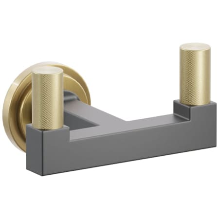 Emtek SELECT Double Robe Hook with French Antique Step Disc Rose, Satin Brass Knurled Tips, and Choice of Square Stem Finish French Antique Rosette / Flat Black Stem / Satin Brass Tip