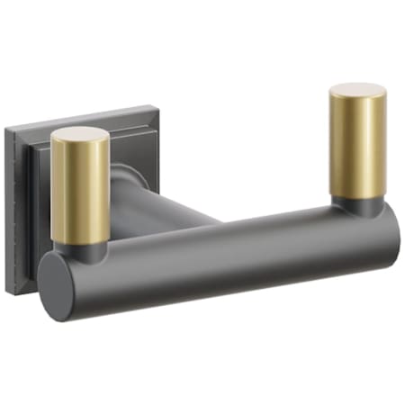 Emtek SELECT Double Robe Hook with Oil Rubbed Bronze Step Square Rose, French Antique Smooth Tips, and Choice of Round Stem Finish Oil Rubbed Bronze Rosette / Flat Black Stem / French Antique Tip