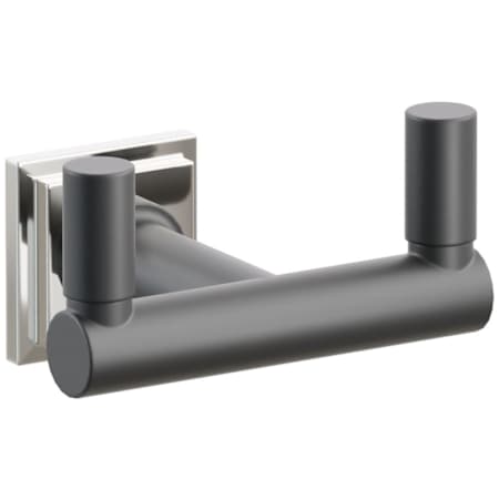 Emtek SELECT Double Robe Hook with Polished Nickel Step Square Rose and Choice of Round Stem/Smooth Tips Finish Polished Nickel Rosette / Flat Black Stem / Flat Black Tip