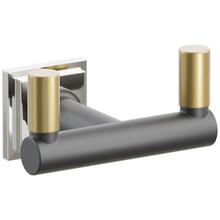 Emtek SELECT Double Robe Hook with Polished Nickel Step Square Rose, French Antique Smooth Tips, and Choice of Round Stem Finish Polished Nickel Rosette / Flat Black Stem / French Antique Tip