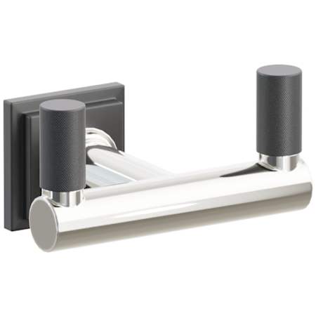 Emtek SELECT Double Robe Hook with Polished Nickel Round Stem and Choice of Step Square Rose/Knurled Tips Finish Flat Black Rosette / Polished Nickel Stem / Flat Black Tip