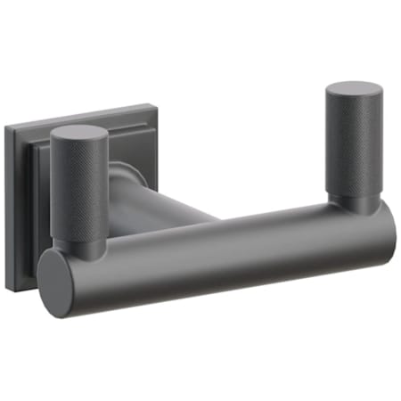 Emtek SELECT Double Robe Hook with Step Square Rose, Round Stem, and Knurled Tips Flat Black Rosette / Flat Black Stem / Flat Black Tip