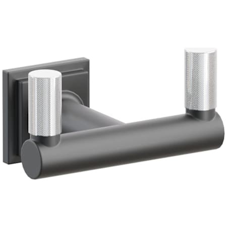 Emtek SELECT Double Robe Hook with Polished Chrome Knurled Tips and Choice of Step Square Rose/Round Stem Finish Flat Black Rosette / Flat Black Stem / Polished Chrome Tip
