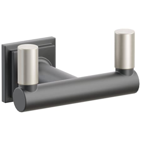 Emtek SELECT Double Robe Hook with Satin Nickel Smooth Tips and Choice of Step Square Rose/Round Stem Finish Flat Black Rosette / Flat Black Stem / Satin Nickel Tip